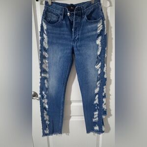 3x1 Blue Straight Leg Jeans with Distressed Details